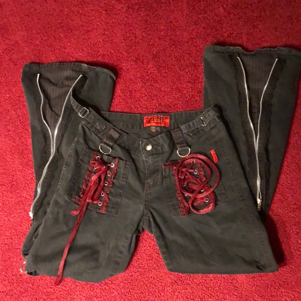 ON HOLD!!!! Rare Vintage Tripp Red Lace up Pinstripe Pants